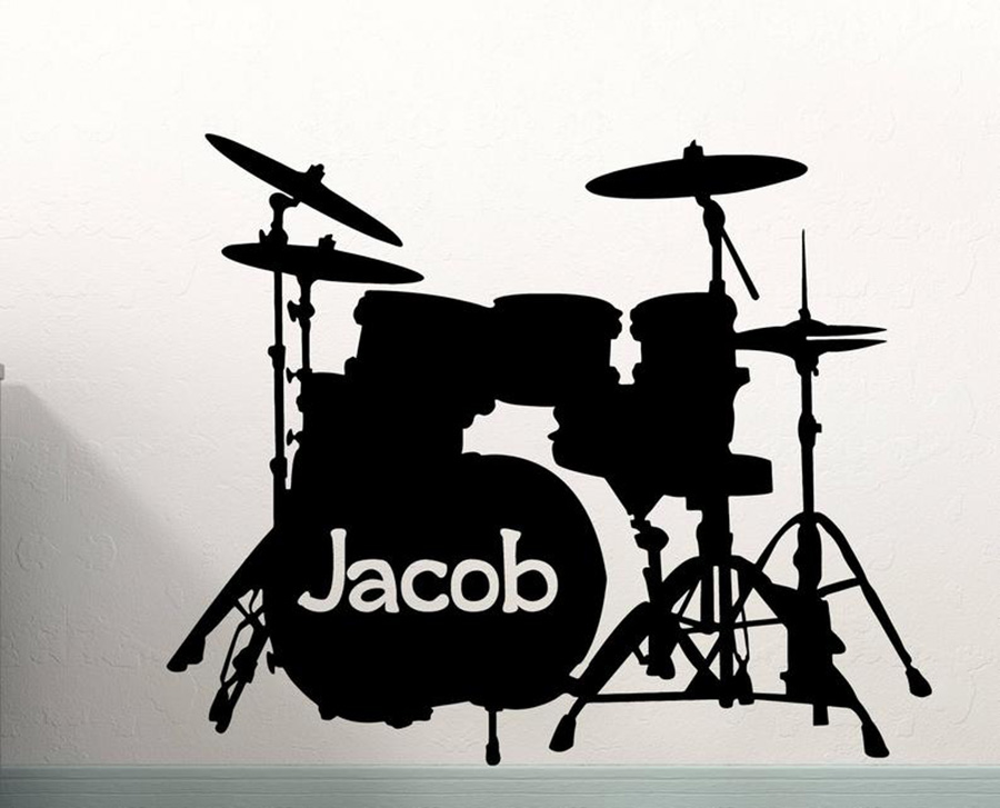 Musical Instrument With Name - Набор настенных наклеек для барабанов, Виниловая